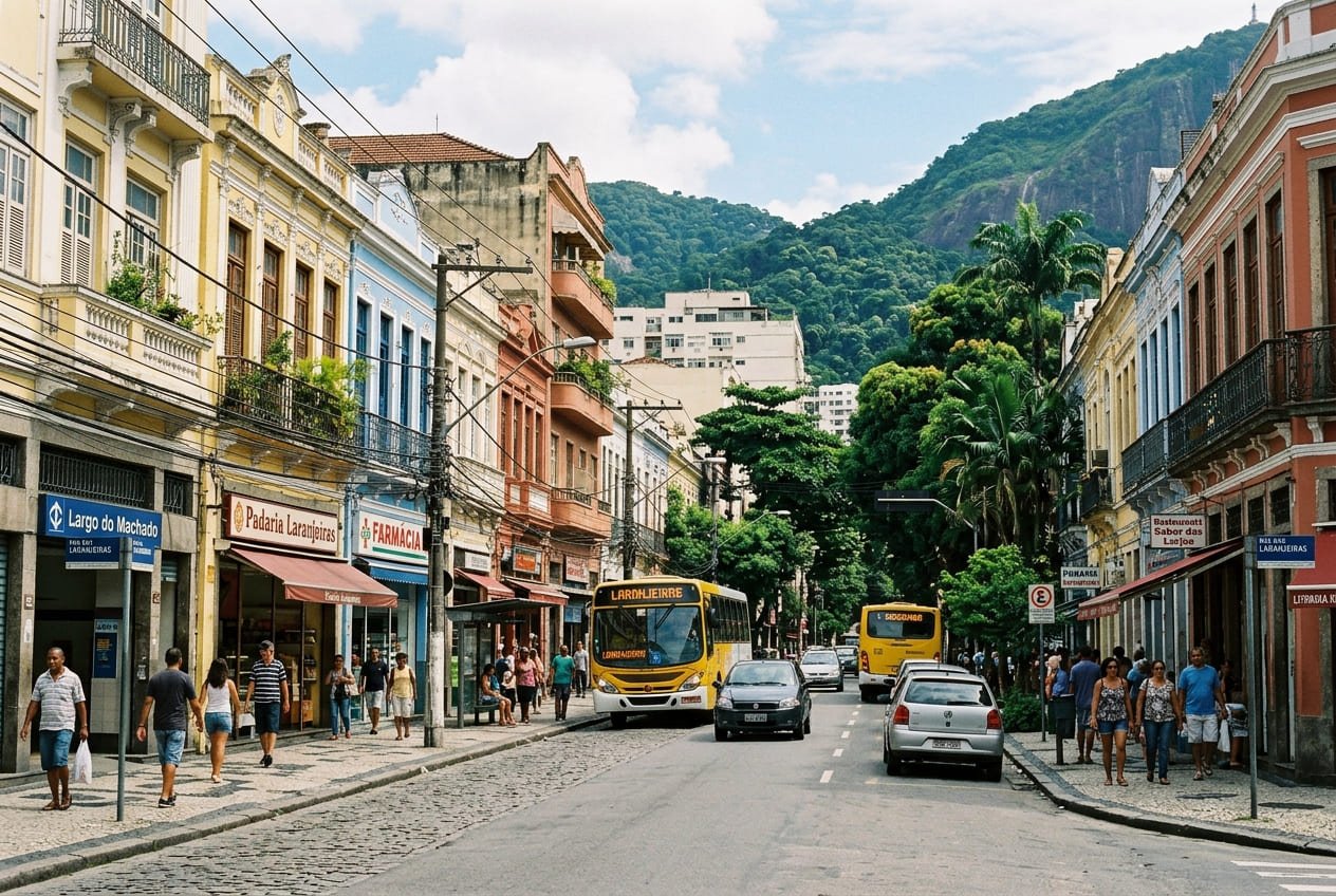 Rua das Laranjeiras — a espinha dorsal do bairro